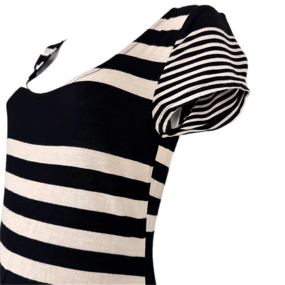 Almost Famous Striped Midi Dress Women M Black White Short Sleeve Bodycon Rayon